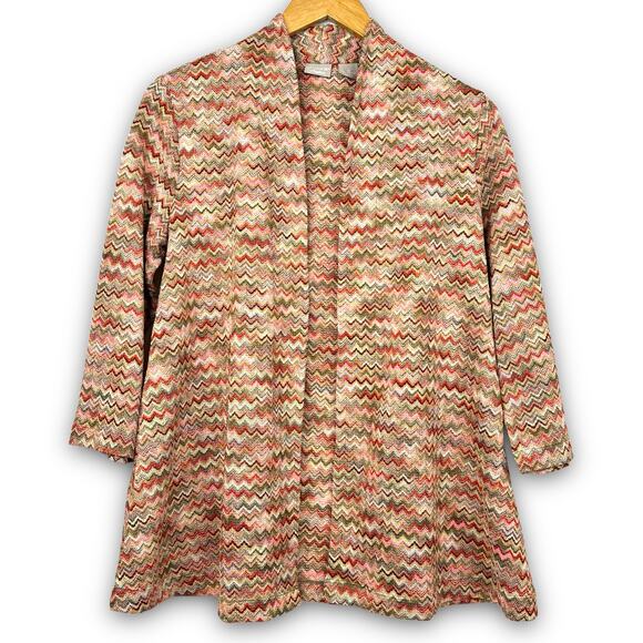 Chicos Travelers Lightweight Open Cardigan 3/4 Sleeves Chevron Size 0 Small 4/6 - Picture 1 of 5